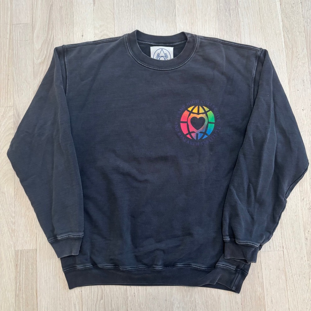Camp High Collective Sweatshirt Mens Medium Black Rainbow Heart Excellent Fade